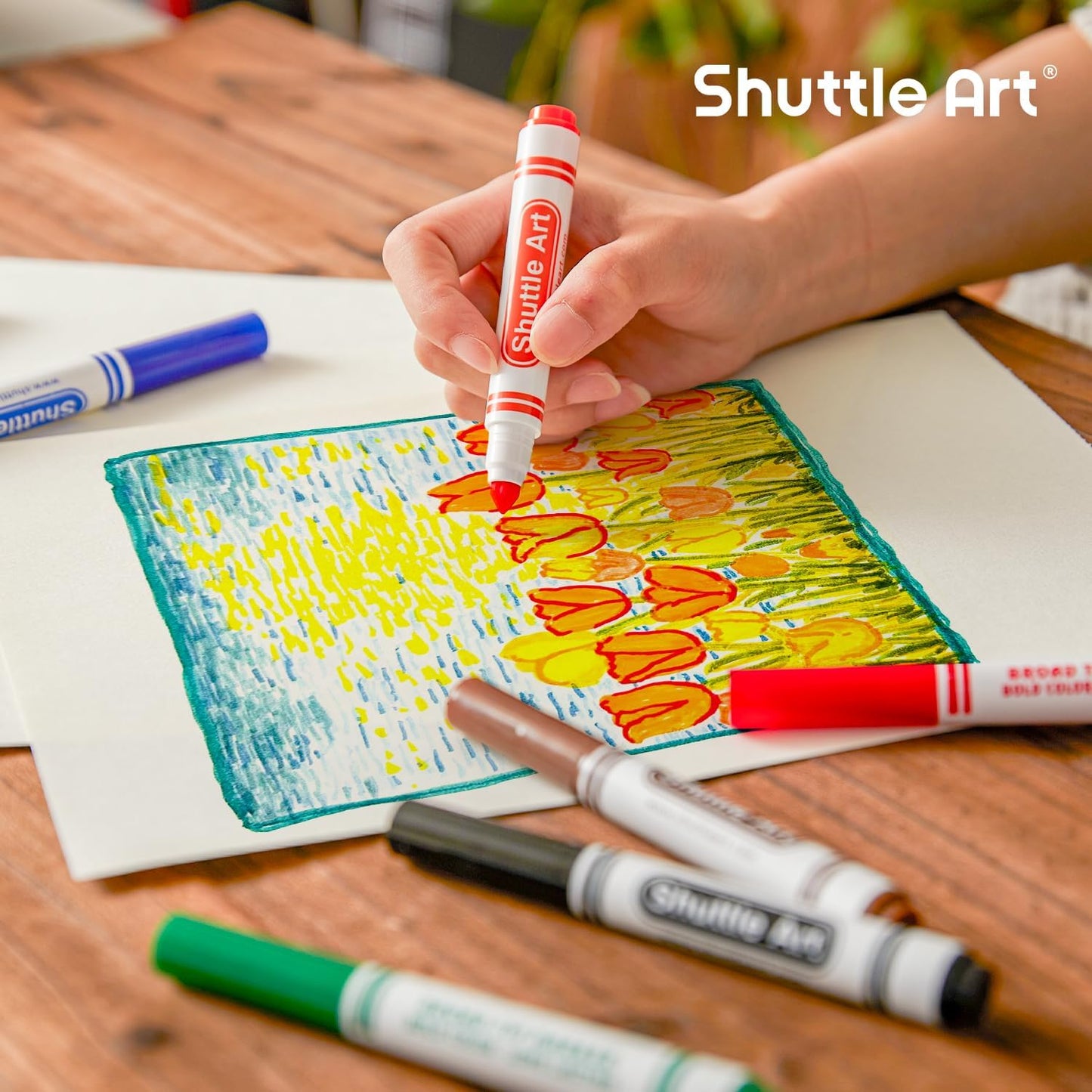 Shuttle Art 216 Pack Washable Markers, 8 Assorted Colors Broad Line Conical Tip Large Markers Bulk with a Box, Bonus Caps, Home Classroom School Supplies for Toddlers Kids Adults Students Teachers…