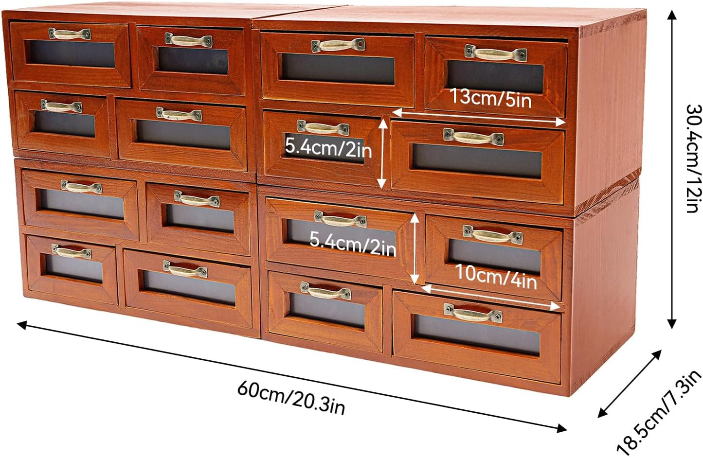 Vintage Drawer Wooden Drawers Organizer, 16-Drawer Desktop Organizer With Drawers, Iron Label Holders, Brown, For Store Cosmetics, Files, Books, Letters, Papers, Magazines (16-Drawer/Brown2)