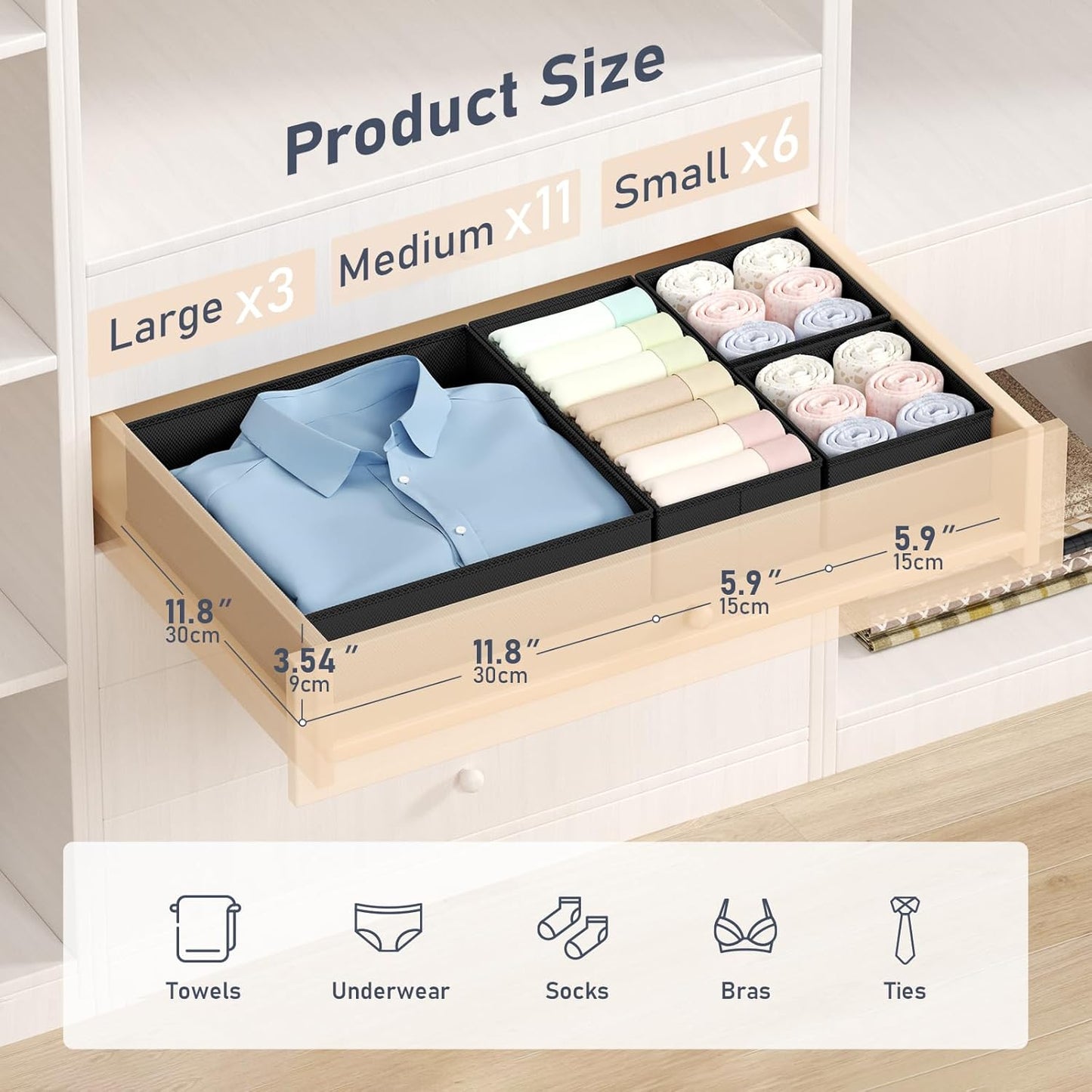 DIMJ Drawer Organizer Clothes - 20 Pack Closet Drawer Organizer Bins for Baby Clothes Storage, Fabric Dresser Organizer for Nursery Bedroom, Foldable Small Drawer Dividers for Underwear Socks