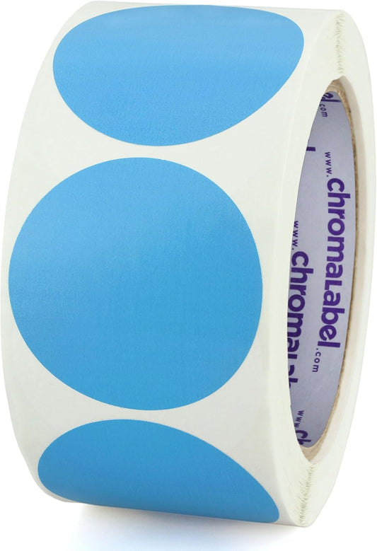 ChromaLabel 2 Inch Round Colored Stickers, Permanent Sticky Dots Color Coding Labels, Ideal Dot Stickers for Office and School Projects - 500 Dot Labels per Roll, Light Blue Sticker Dots