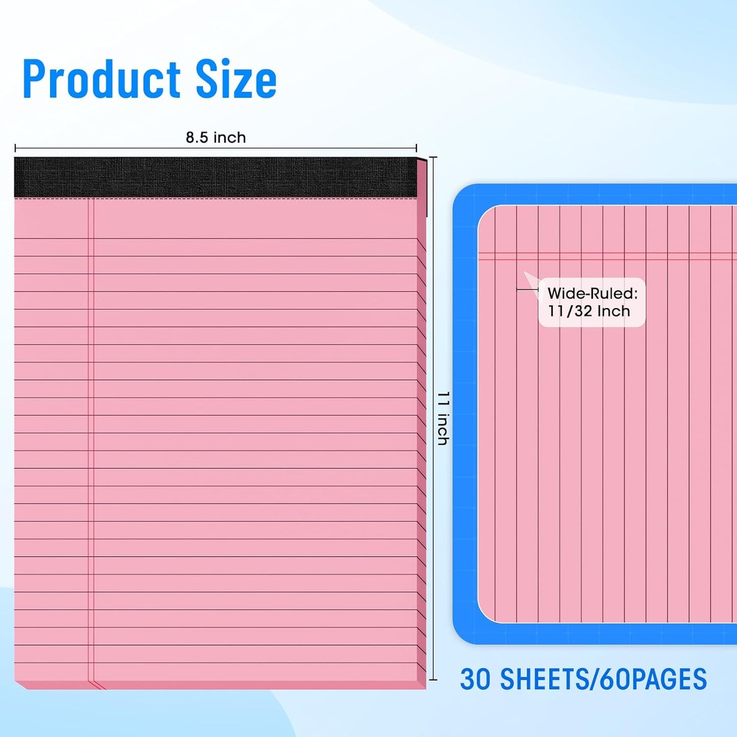 12pcs Legal Pads 8.5 x 11, Notepads 8.5 x 11 Inch, Color Note Pads Clear Print Writing Pads of Paper, Memo Pads , Perforate Legal Notepads Paper , Wide Ruled Lined with Sturdy Back,30 Sheets/Pack