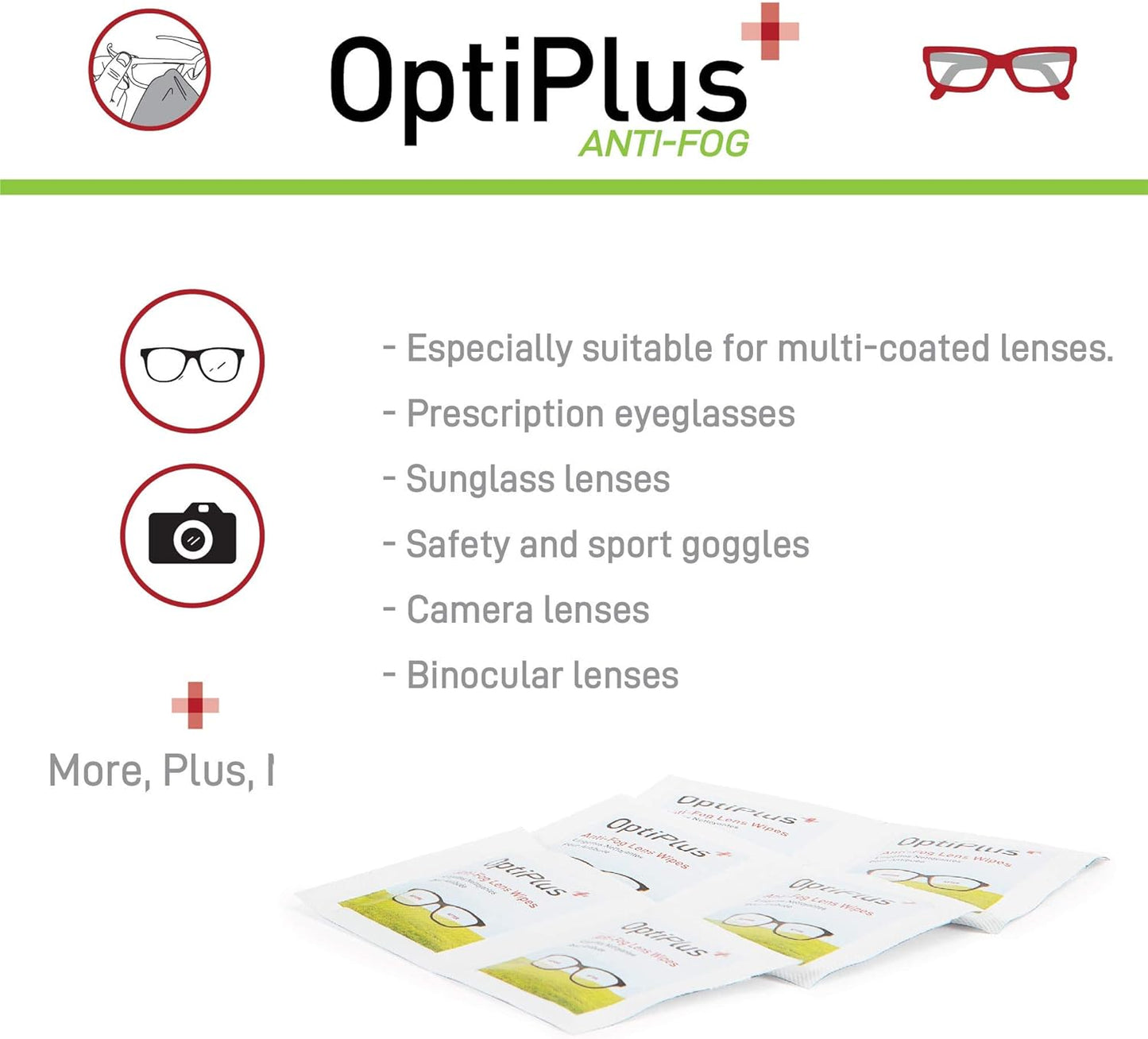 OptiPlus Anti Fog Lens Wipes l Pre-Moistened l Cleaning Wipes for Glasses, Laptops Screens, Smart Phones, Optical Lens, Goggles, and Watch Screen l Quick-Dry & Scratch-Free l Two Pack of 100 Pack