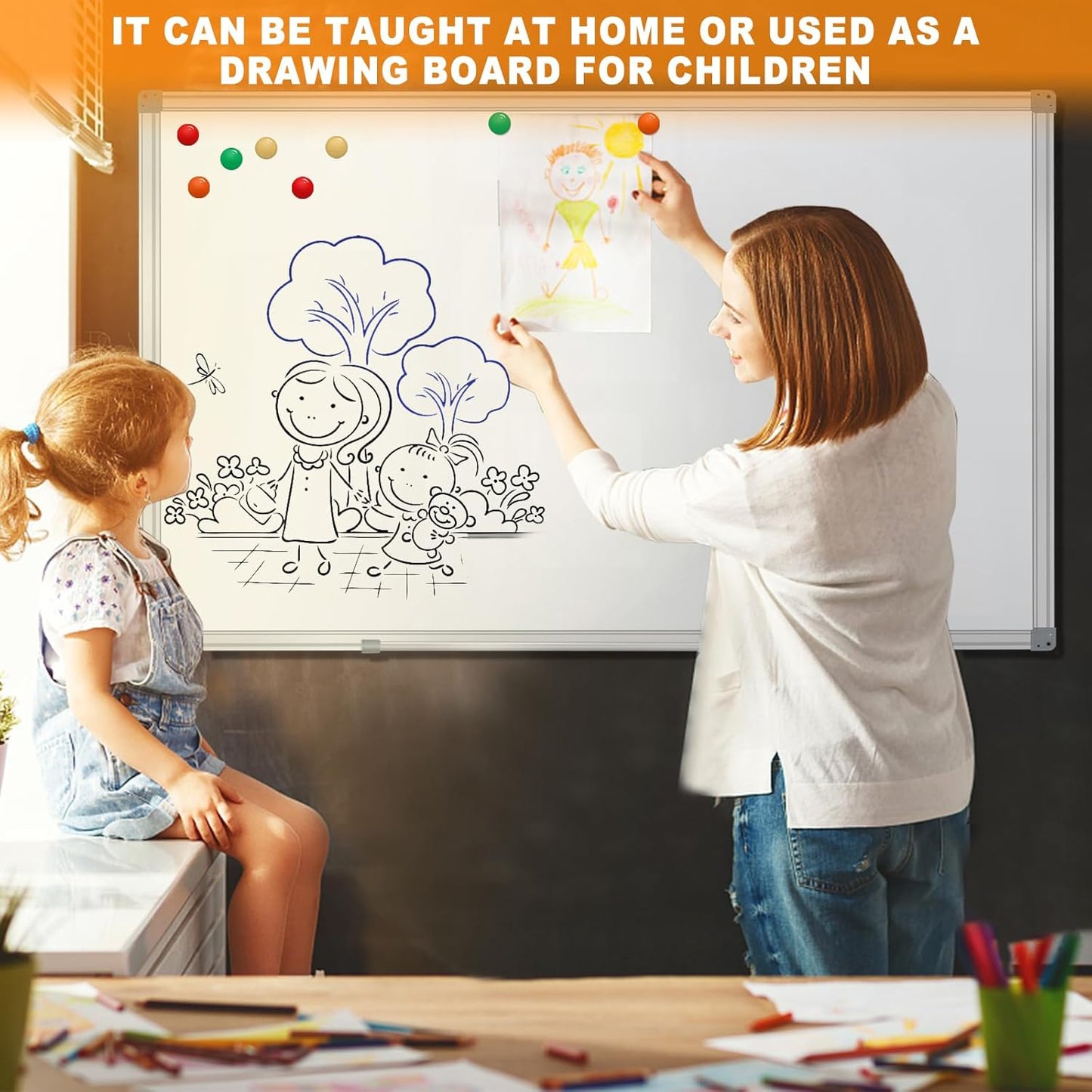 H-Qprobd Dry Erase Board for Wall 60"x40" Aluminum Presentation Magnetic Whiteboard with Long Pen Tray, Wall-Mounted White Board for School, Office and Home