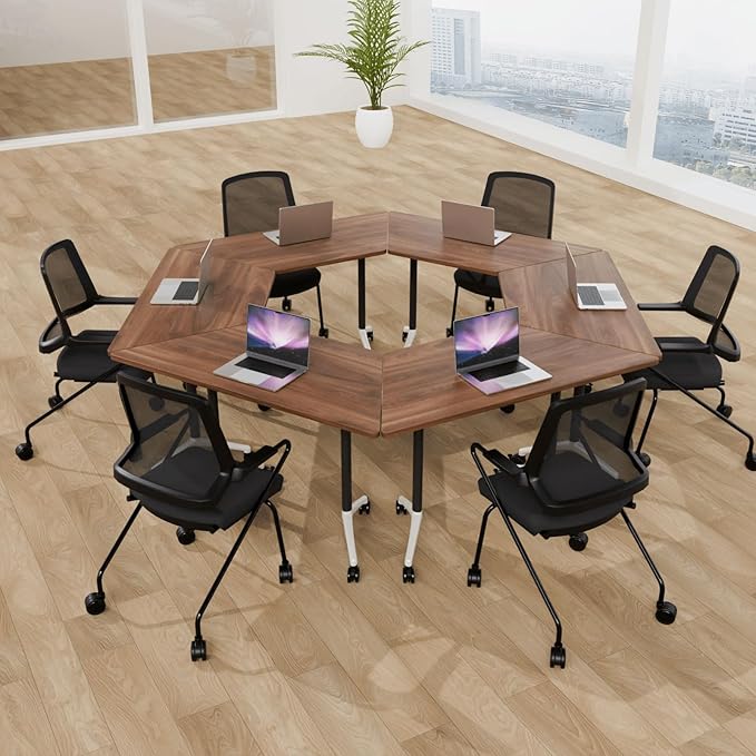 Conference Table, Folding Conference Desk Modern White, Seminar Table with Wheels, 2-10 People for Office, Meeting Break Room (6, 1915TXH, 47IN)