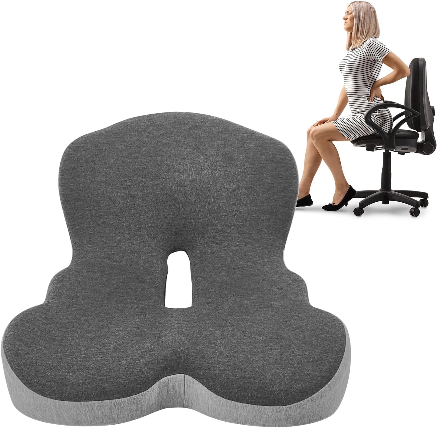 Buttocks Cushion for Office Chair Memory Foam Seat Pad for Butt Support Tailbone Relief Ergonomic Chair Cushion for Home Car Travel or Work (Classic Black)