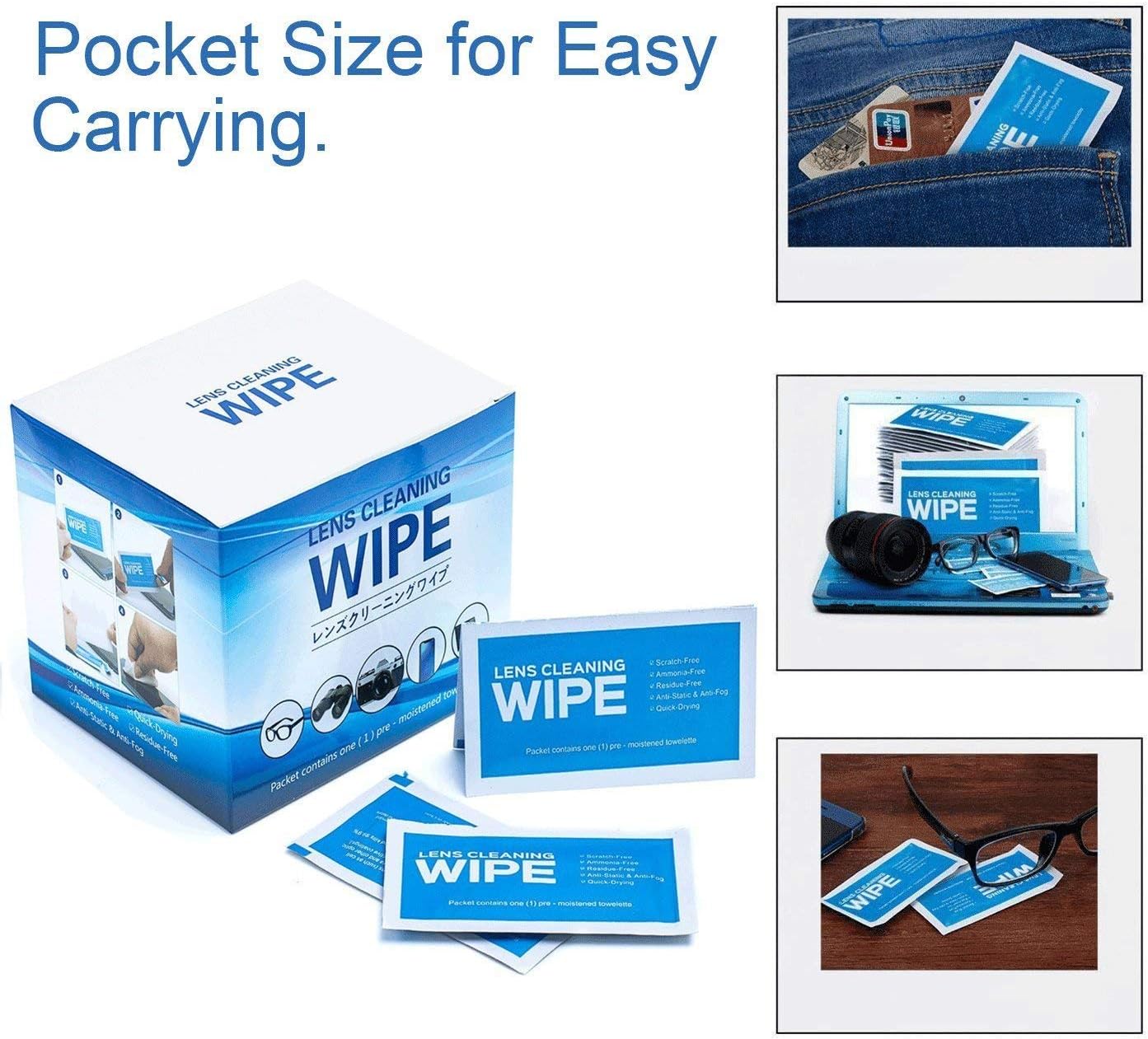 Monitor Wipes - Pre-Moistened Electronic Wipes, Surface Cleaning for Computers, Cell Phones, Sunglasses, LCD Screens, Monitor - Quick Drying, Streak-Free, Ammonia-Free - Screen Wipes