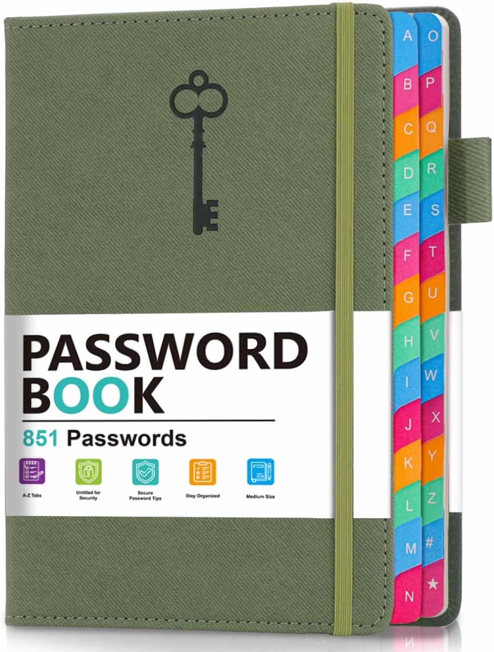 Password Keeper Book with Colorful Alphabetical Tabs, Hardcover Password Log-book for Internet Password and Website Address, 5.8"×8.4" Password Notebook for Home Office (Sage Green)