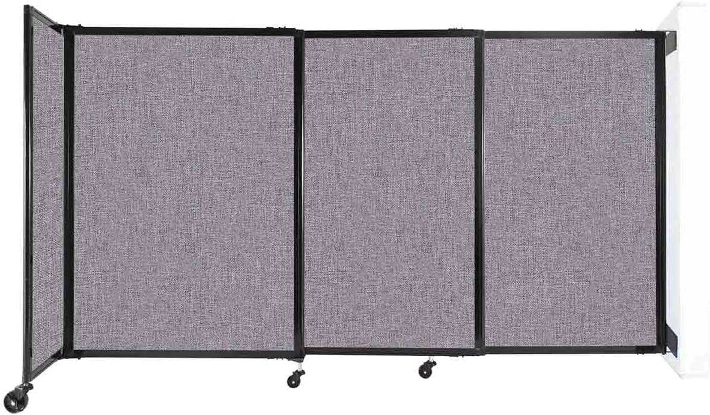 Wall-Mounted Sliding StraightWall Room Divider | Adjustable Widths | Locking Wheels | Room Separator | Up to 7'2" Wide x 4' Tall Cloud Gray Fabric Panels
