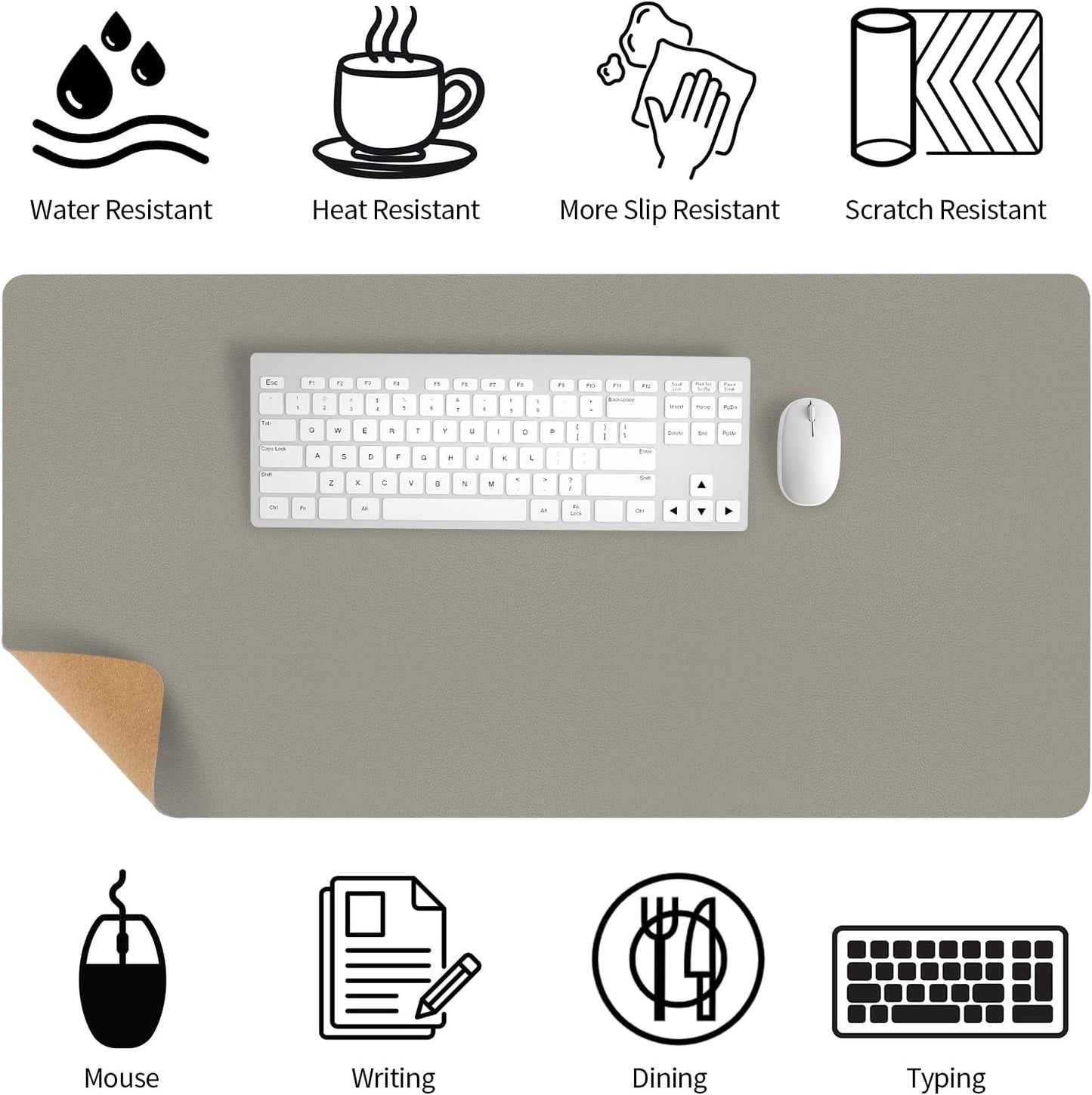Bloss Grey Desk Mat, Leather Desk Pad, Desk Matt for Desktop, Waterproof Desk Pad Mat, Computer Mat for Office Work/Home/Decor/Desk Protector/Cover(31.5 x 15.7 Inches)