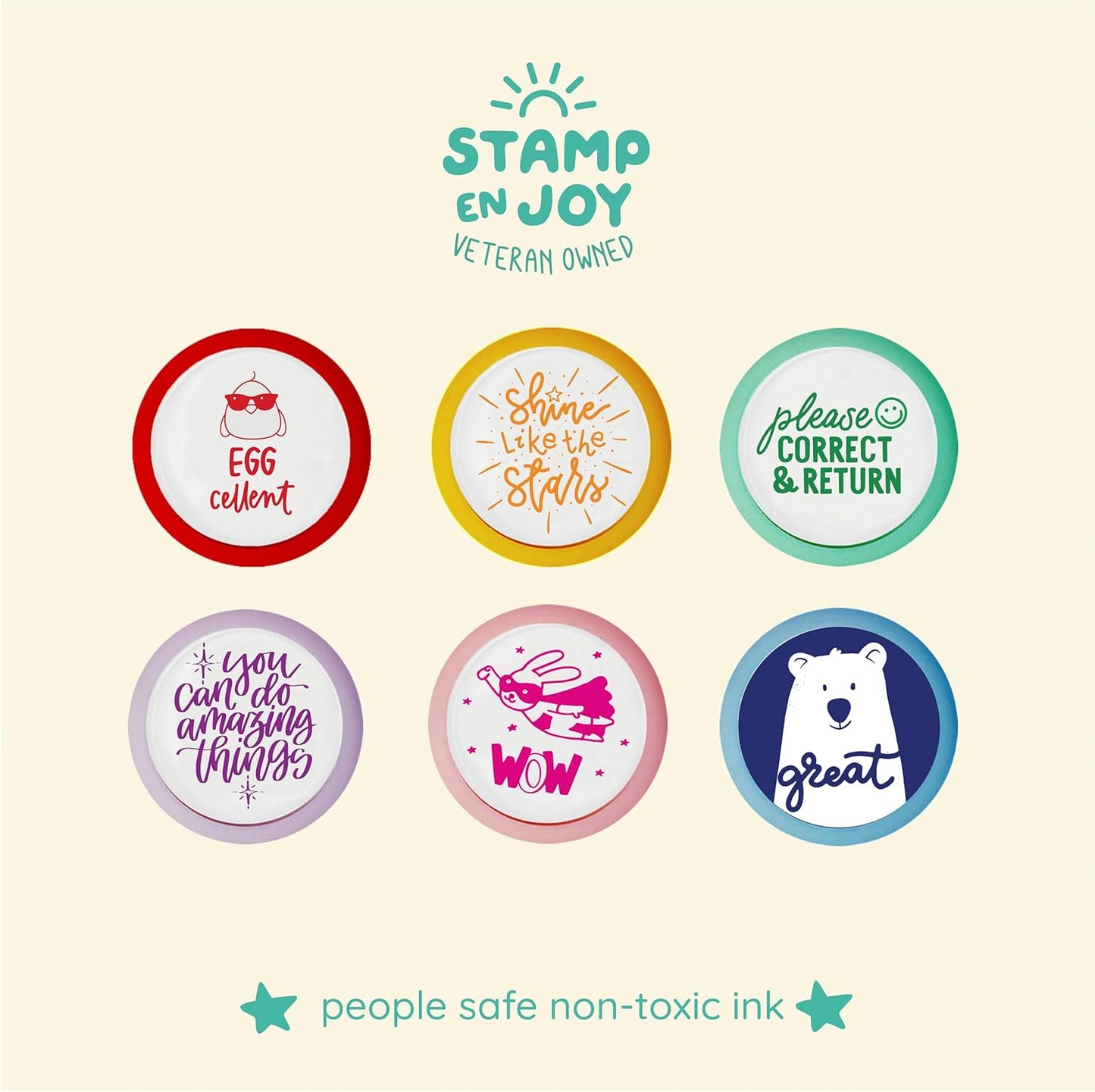 6 Self-Ink Flash Stamp Set, Multicolor Teacher Stamps for Classroom, Stamps for Teachers, Pre-Inked, Refillable Stamps (Celebration Set)