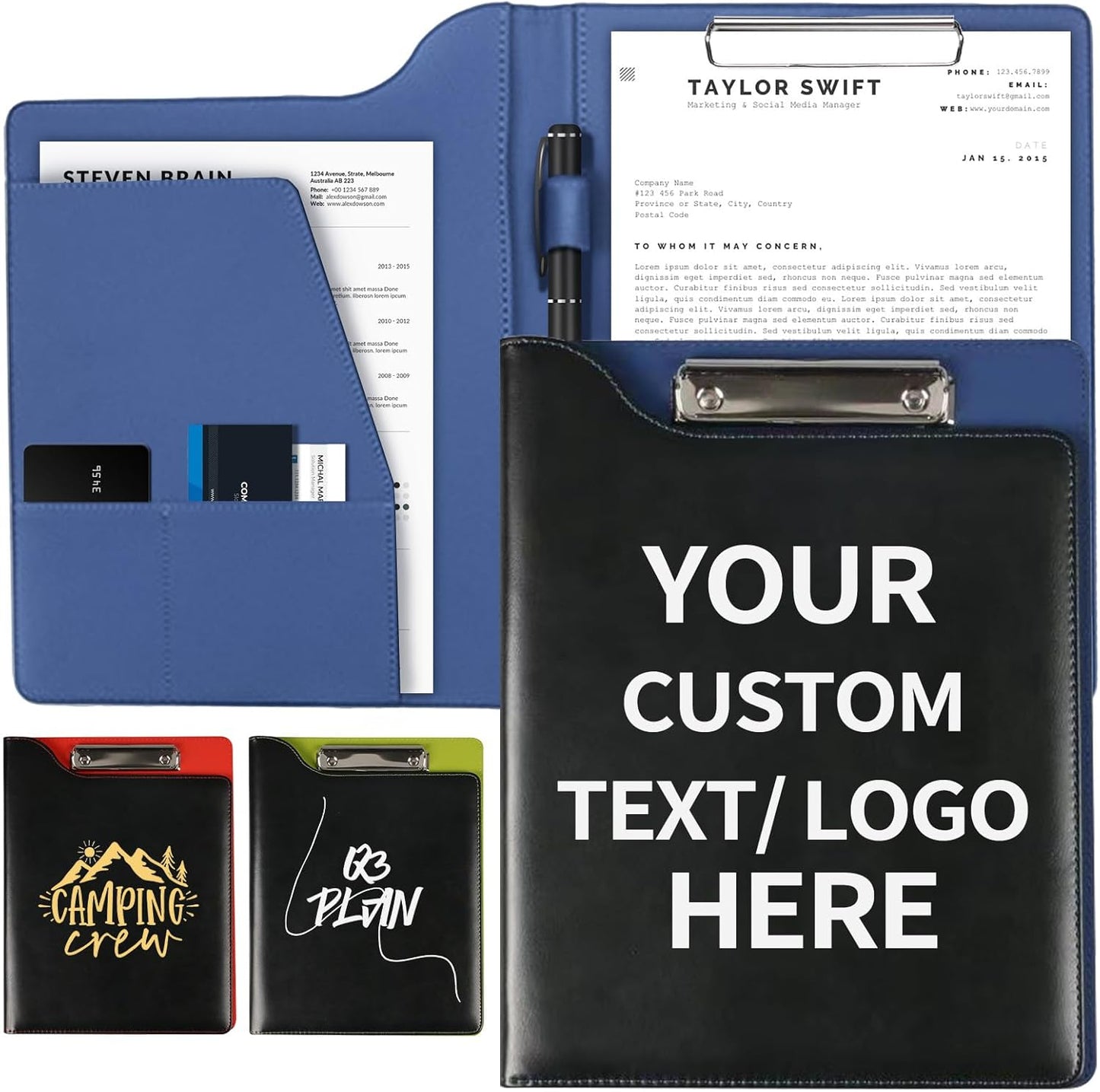 Personalized Padfolio, Customized Leather Clipboard Portfolio Binder add Your Business Logo Text Image for Sales Interview Legal Document A4 Writing Pad for Business Office