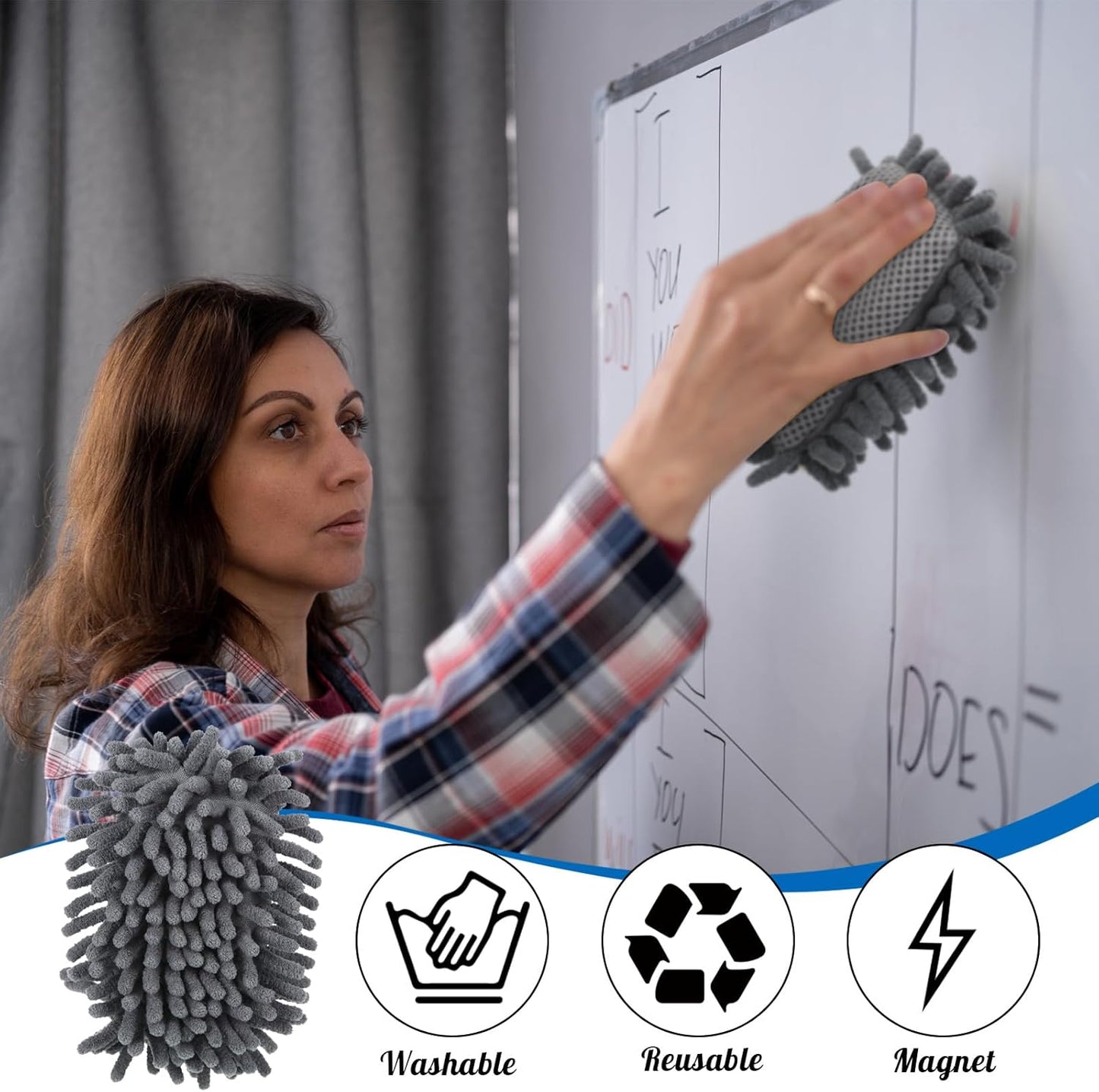 Sherr 18 Pcs Microfiber Shag Magnetic Dry Erase Erasers Washable School Whiteboard Eraser Bulk Colorful White Board Eraser for Chalk Markers Home Classroom Office (Gray)