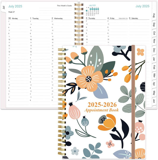 2025-2026 Appointment Book & Planner - A5 Daily Hourly Planner from July 2025 - June 2026, Weekly Appointment Book with 30-Minute Interval, Medium 6.4" x 8.5", Rose Flowers