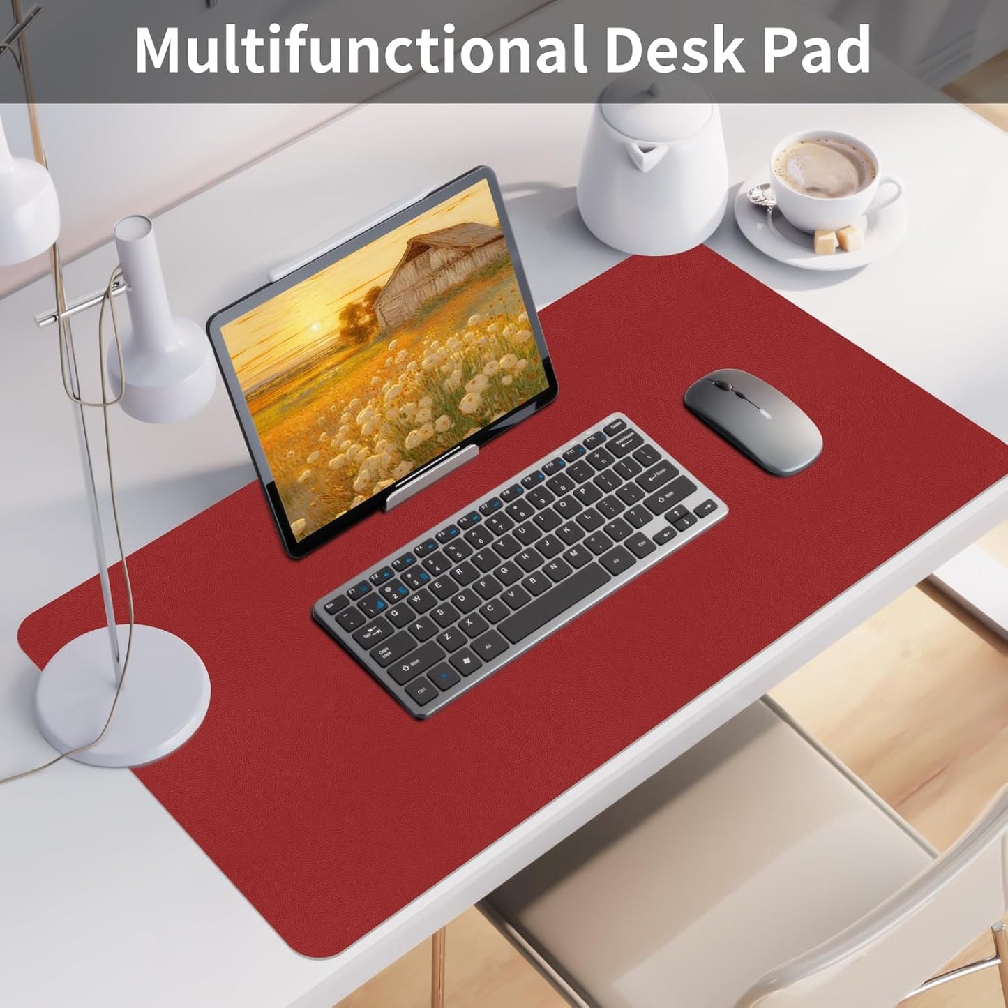 Bloss Red Desk Mat, Leather Desk Matt for Desktop, Waterproof Large Desk Pad, Keyboard Mat, Computer Mat for Office/Home/Decor(31.5 x 15.7 Inches)