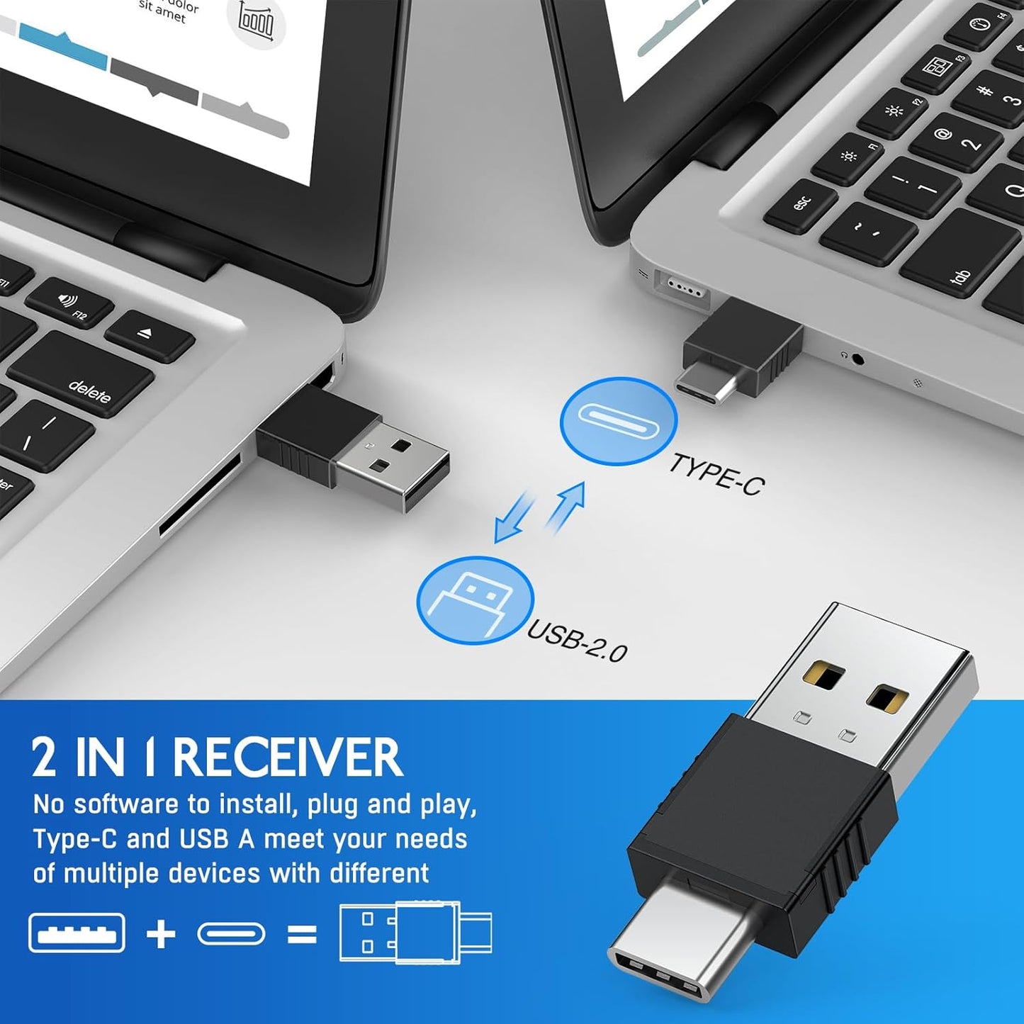 2 in 1 Type C USB Presentation Clicker，Wireless Presenter Remote PowerPoint Clicker for Computer Presentations with Volume Control,Slide Advancer for Mac Laptop
