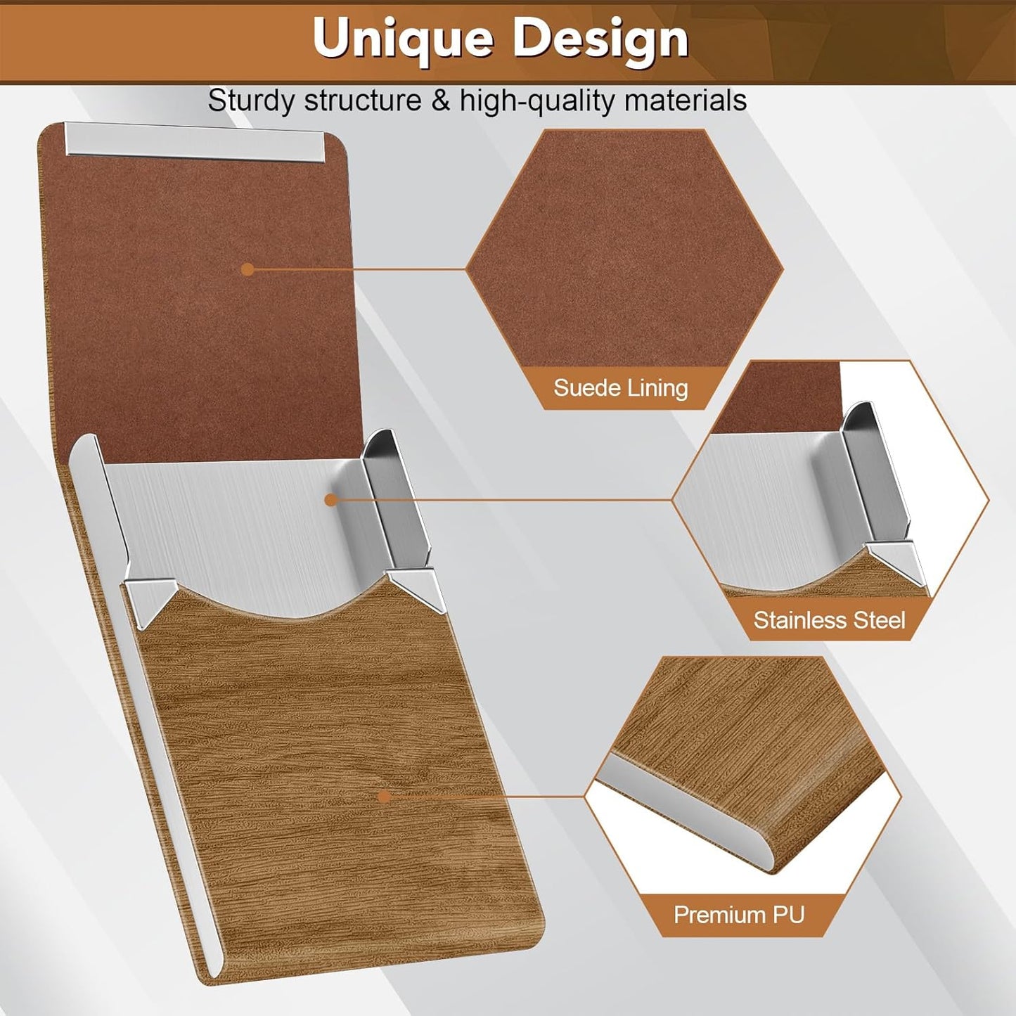 Business Card Holder with Ultra Slim Design, Business Card Case with Premium PU Leather, Suit Pocket Metal Card Holder for Women/Men, Magnetic Closure Quick Access Cards