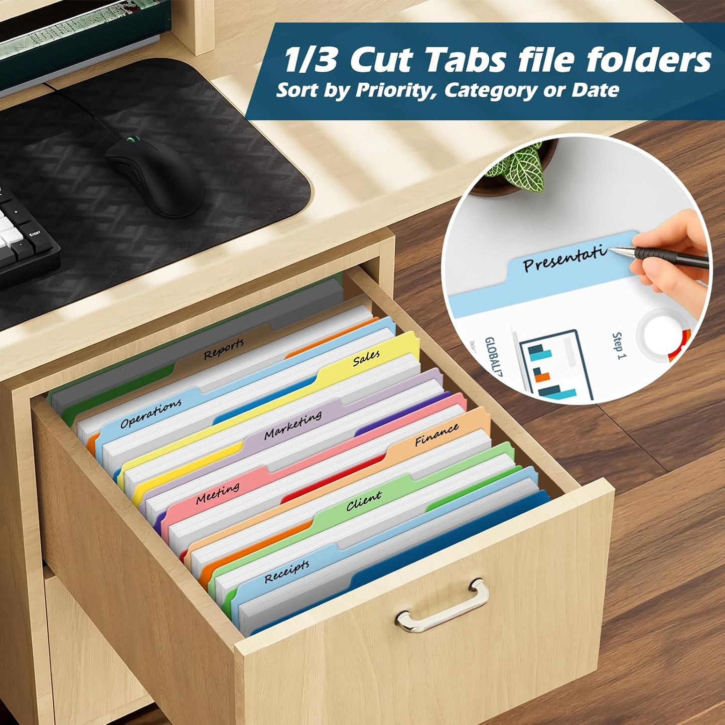 120 Pack Two-Tone Color File Folders, Bulk Letter Size Folders with 6 Assorted Colors, 1/3-Cut Tabs, School Office Supplies