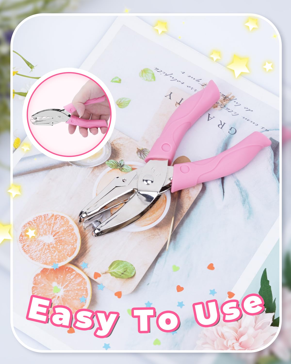 UCEC Star Shape Single Paper Hole Punch, Star-Shape Handheld Hole Paper Puncher, 1 Pack 1/4" Metal Single Mini Hole Papers Punch with Soft-Handled for DIY Craft Tags Clothing Ticket