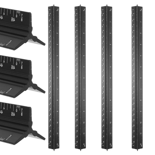 DIVINA VITAE 4pcs Architectural Scale Ruler, Aluminum, 12 Inch Imperial Engineering Scale Triangular Ruler for Architect, Civil Engineer, Draftsman