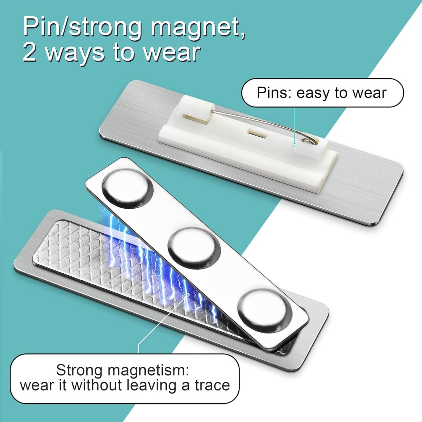 Engraved Personalized Name Tags with Magnet Clip or Pin - Stainless Steel Metal Custom Magnetic Name ID Badge Tag for School Teacher, Kids, Business Work Lable Sign Employee Name Plate (Pin)