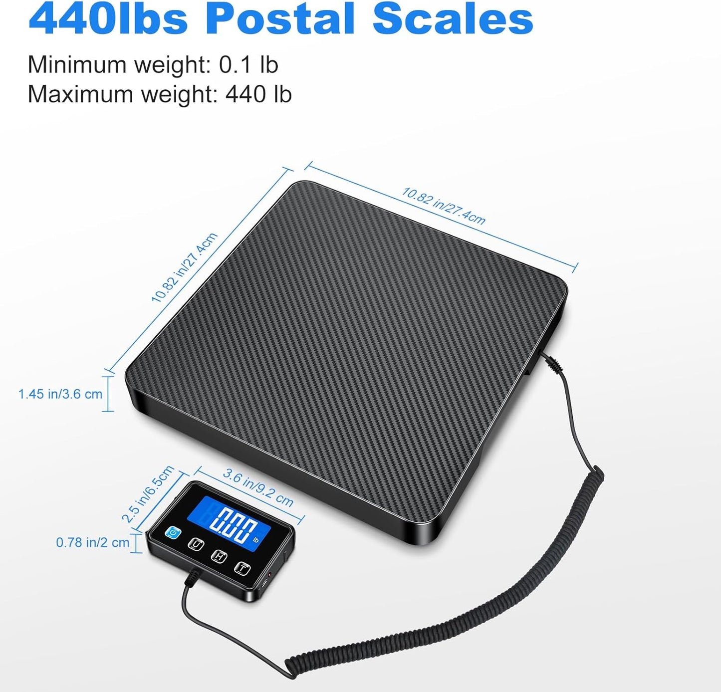 Shipping Scale, 440lb/0.5oz High Accuracy Digital Scale for Packages with Hold, Tare Function, Postal Scale for Small Business, Luggage, Home Use (Battery & Charging Cable Include)