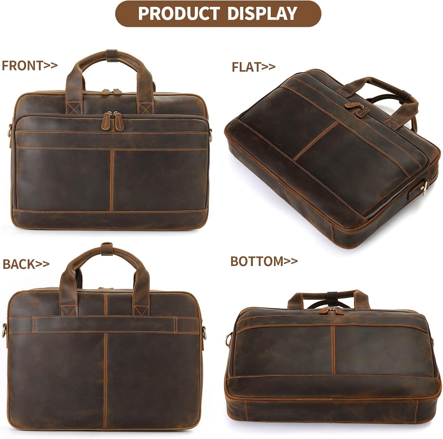 Jack&Chris Leather Briefcase for Men,Business Travel Laptop Messenger Bags