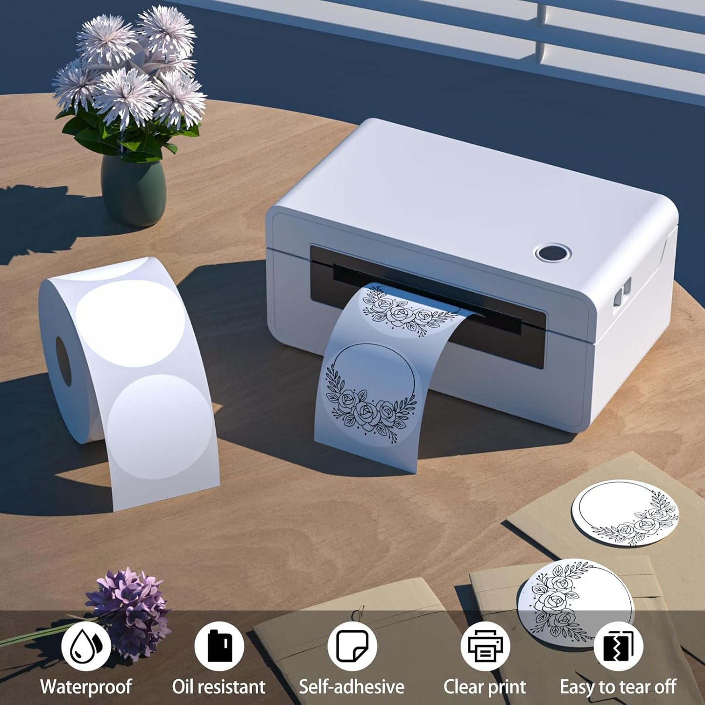 MFLABEL 2 Inch White Round Labels - 750 Pack Self-Adhesive Thermal Sticker Rolls for Shipping, Address, Barcodes & DIY (Compatible w/Thermal Printers)