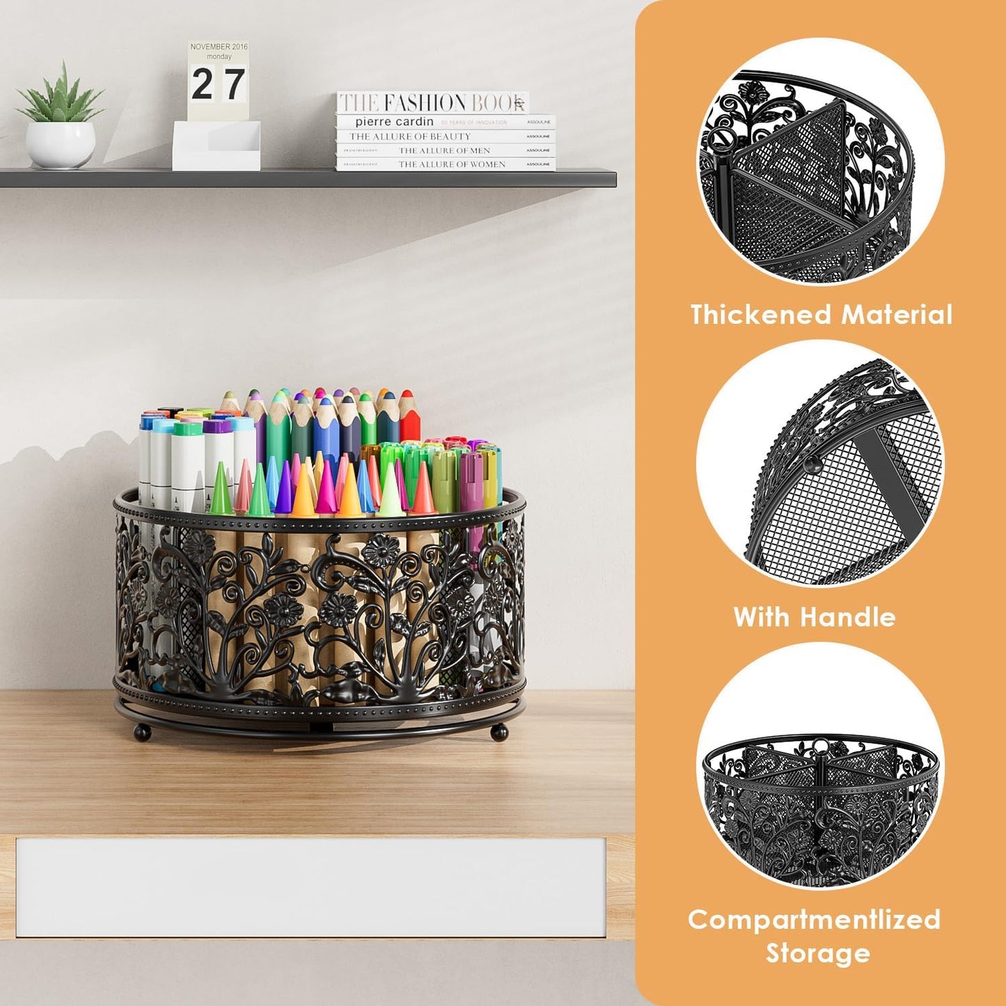 EKNITEY Pencil Holder for Desk - Cute Rotating Pen Organizer Caddy Desktop Storage Stationery Supplies for Office Home Classroom School