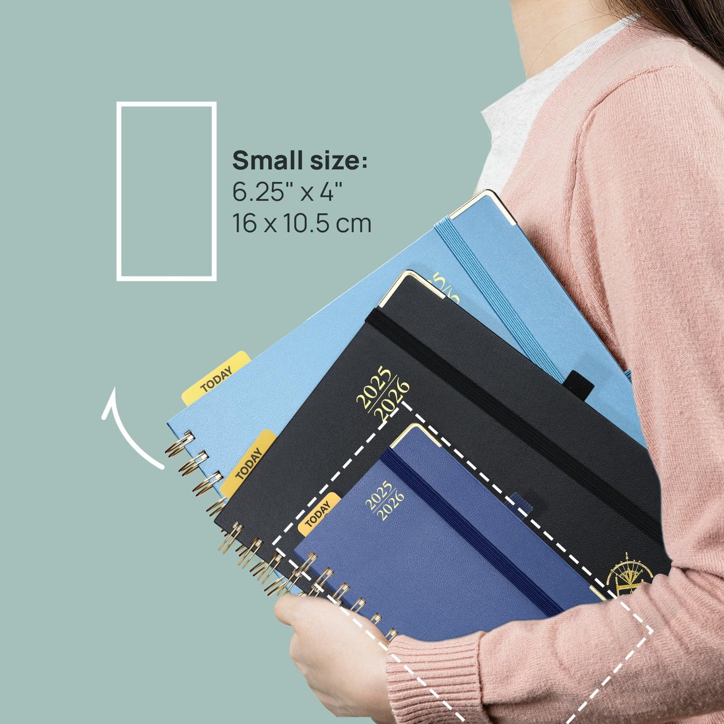 POPRUN Pocket Planner 2025-2026 (Spiral Hardcover - 4''x 6.25''), Daily Weekly and Monthly (July 2025 - June 2026) with Hourly Time Slots, for Purse, 100 GSM - Haze Blue