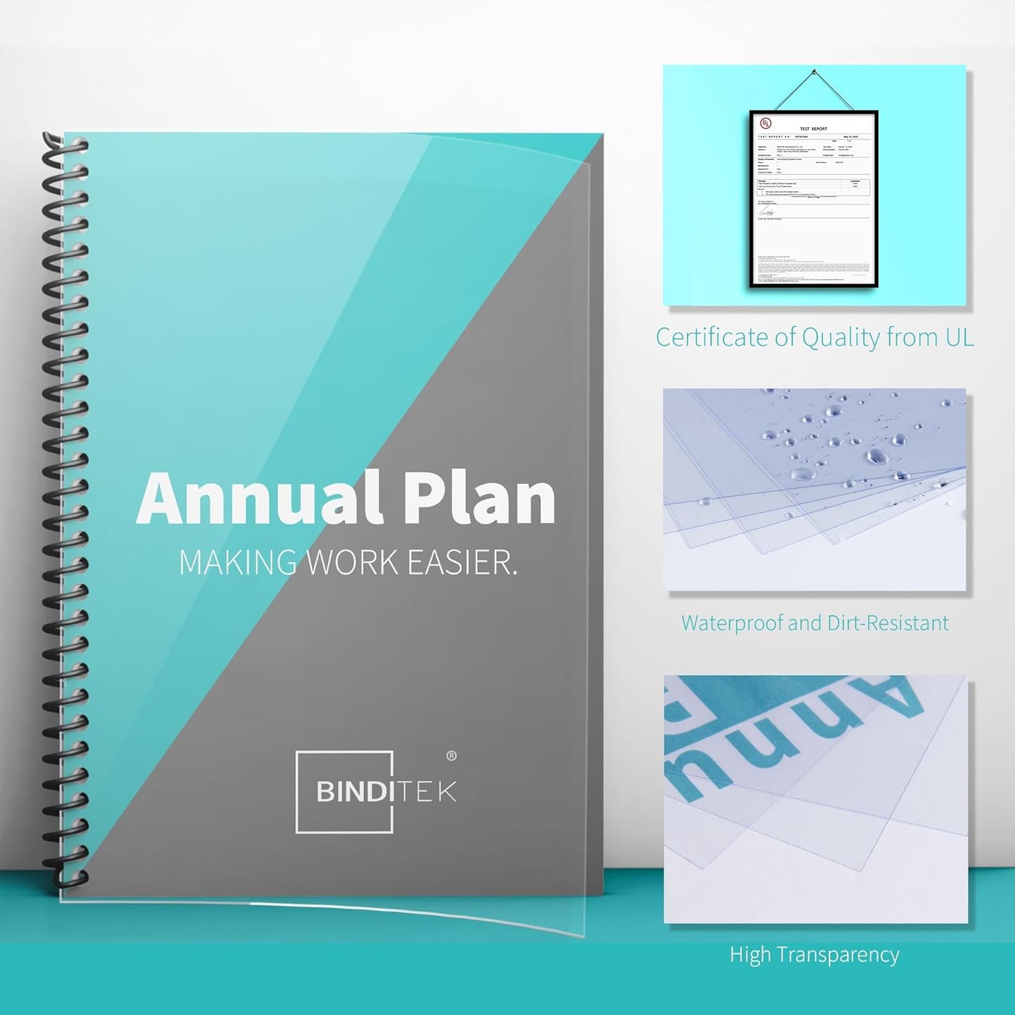 Binditek 120 Pack Binding Covers and Combs kit, Includes 50 Pcs 8mil Clear PVC, 20 Pcs 1/2" Binding Combs, 50 Black Paper Covers, for Letter Size