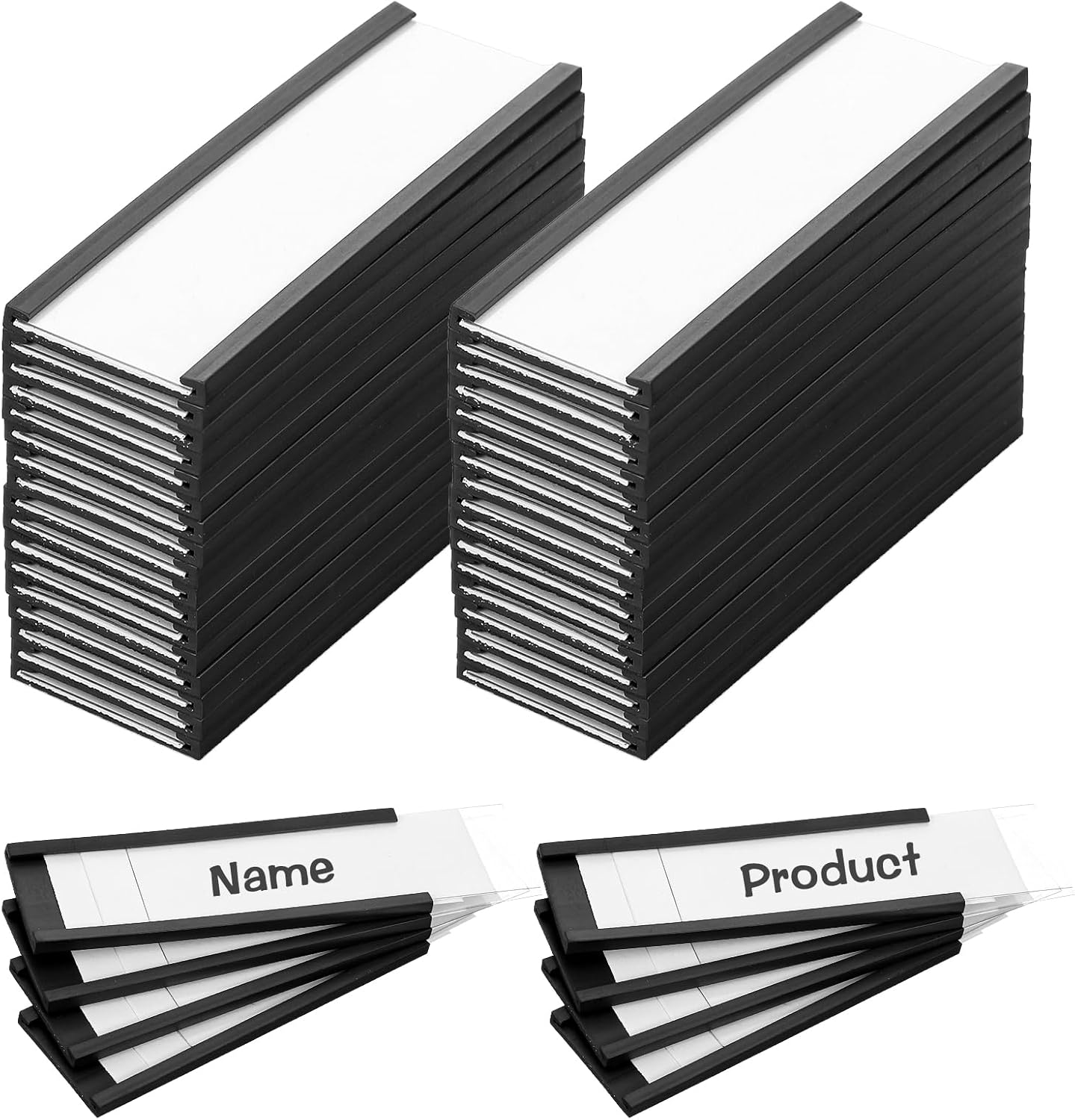 60 Pack Magnetic 'C' Channel Label Holders for Metal Racks and Shelves with Protective Films and Replacement Strips 3" x 1"