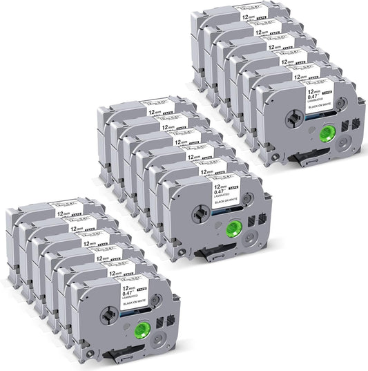 18Pack Label Maker Tape Compatible with Brother PTouch TZe-231 Tape, ½” 0.47”x 26.2 ft Laminated Black on White, for PT-D210, PT-H110, PT-D220, PT-D410, PT-D600