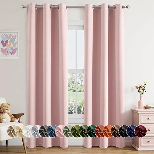 MIULEE Baby Pink Blackout Curtains for Girls Bedroom Living Room 72 Inches Long 2 Panels, Nursery Thermal Insulated Room Darkening Drapes Solid Grommet Top Noise Reducing Curtains, Blush Pink