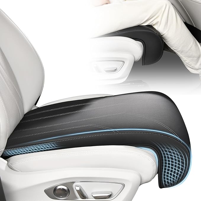 FLORICH Car Seat Extender Leg Extender Support Cushion for Driver Seats Office Chair, Leather Carseat Leg Support for Long Drivers Universal Car Seat Cushion Legs Rest Pads-Black