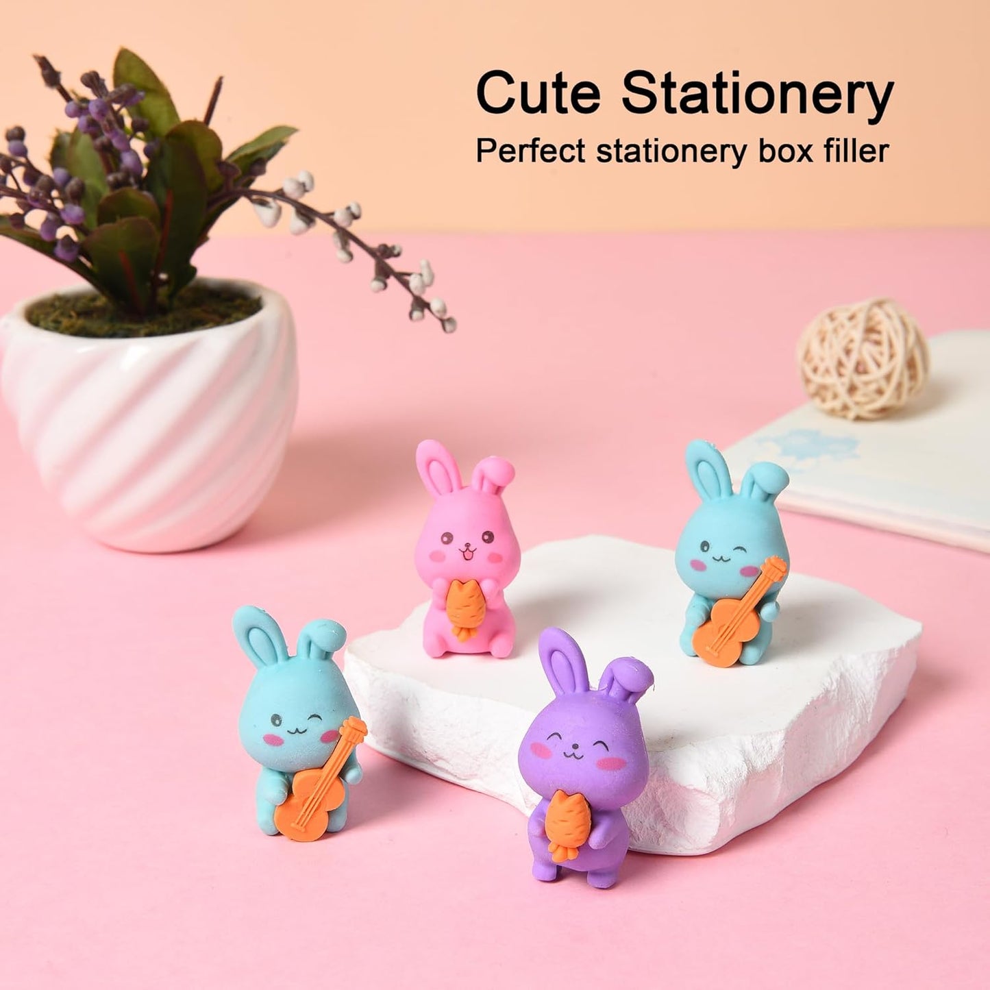 18Pcs Pencil Top Erasers for Kids, 3D Cute Rabbit Pencil Toppers, Bulk Fun Pencil Cap Easters for School Classroom Supplies Prize Gifts Party Favors