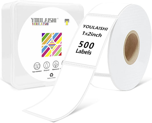 1X2 inch Label Stickers Roll for Thermal Printer 500PCS White Colored Removable Freezer Labels Waterproof Blank Sticker Labels to Write on for Food Containers and Jars