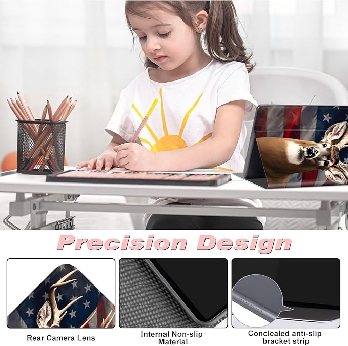 for All-New Kindle Fire 7 Tablet Case (12th Gen, 2022 Release),Slim Lightweight Smart Shell Stand Cover with Auto Wake/Sleep for Amazon Fire 7 Kids Tablet,American Flag Deer