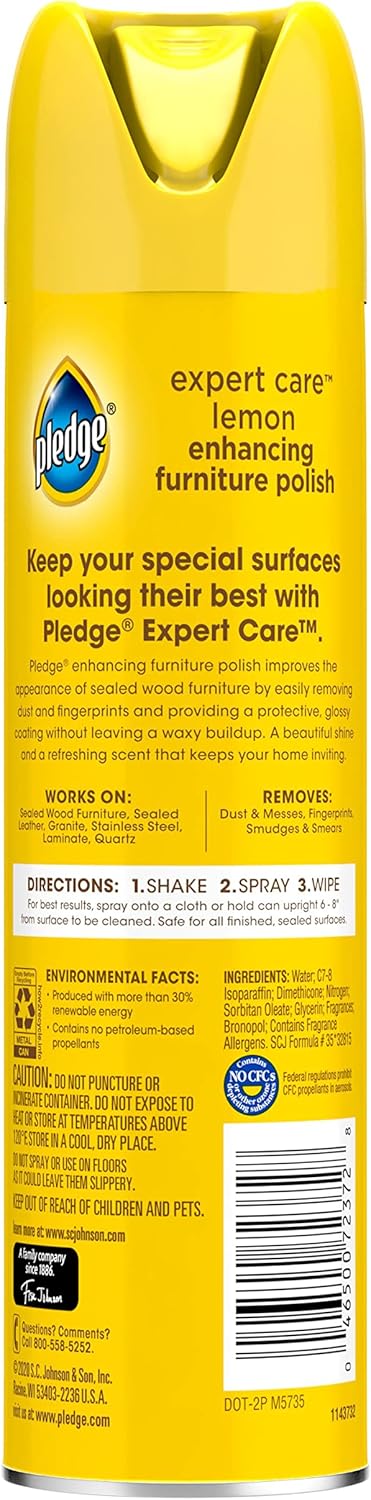 Pledge Enhancing Polish, Furniture & Wood Spray, Lemon Scent, 9.7oz (Pack of 3)