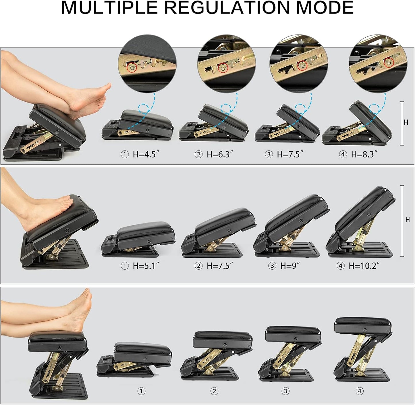 Adjustable Footrest with Removable Soft Foot Rest Pad Max-Load 140Lbs with 4-Level Height and Angle Adjustment Massage Footrest Under Desk for Car Travel, Kid's Writing, Office