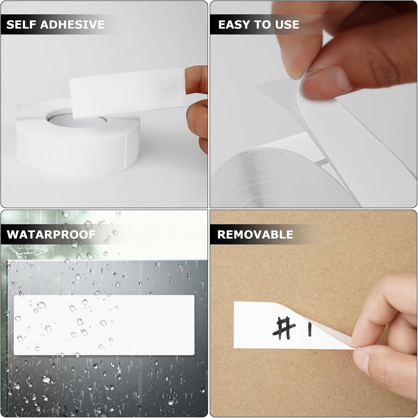 White Rectangle Stickers 3 x 1 Inch Color Coding Labels Vinyl Roll Self-Adhesive Waterproof Removable 500 PCS