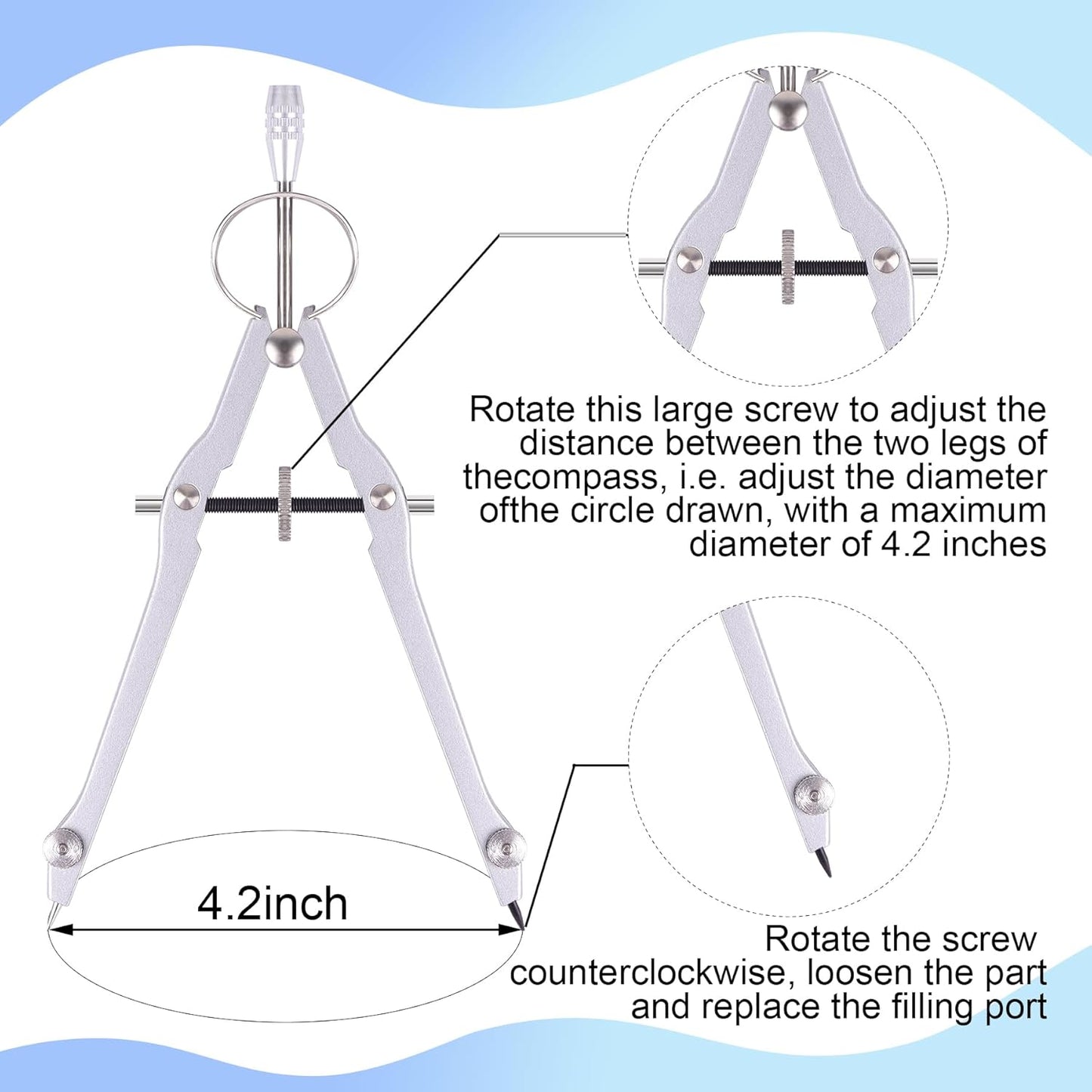 Compass and Protractor Set, Professional Drawing Compass Tool, Metal Compass with Extra Refills, Compass for Geometry and 6 Inch Math Protractors 180 Degree (Red)