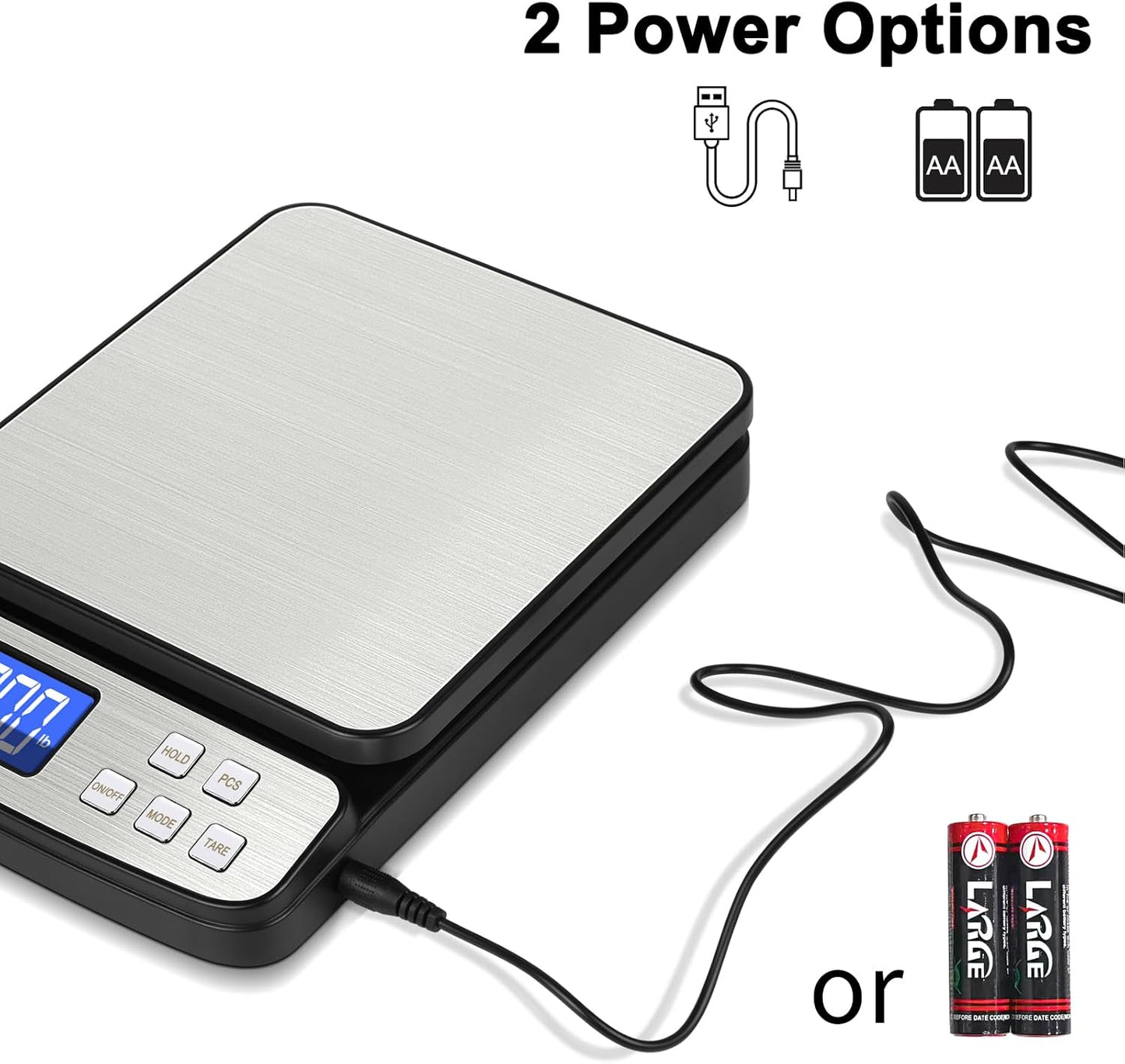 Fuzion Digital Shipping Postal Scale - 88lb x 0.1oz, Stainless Steel Platform, 5 Units, Hold/Tare/PCS Counting, Easy Calibration, Large LCD, Scale for Packages, All-in-1 Shipping Scale