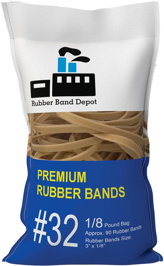 3" x 1/8'' - Size #32 - Rubber Band Depot - Everyday Rubber Bands, Business Bands - Approximately 90 Per Bag - 1/8 Pound Bag