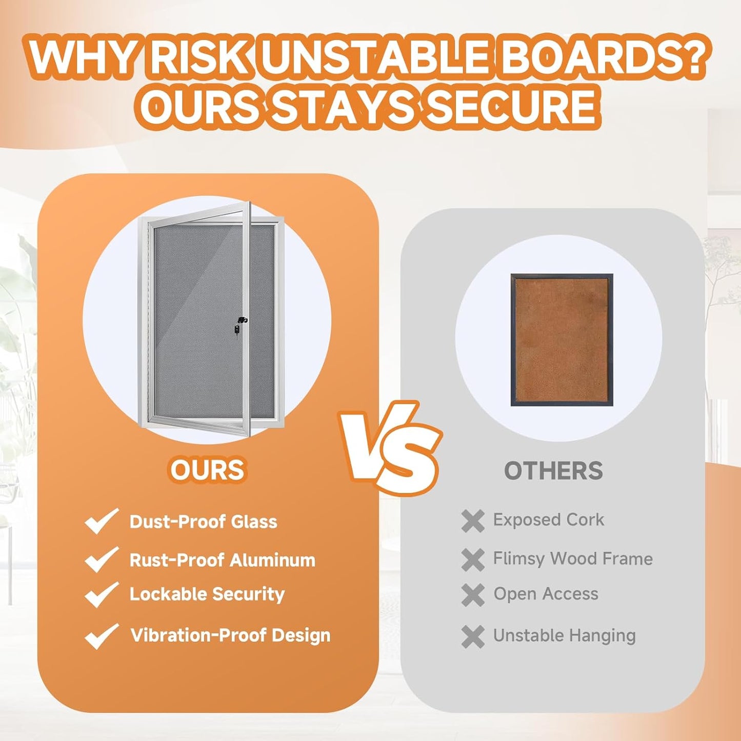 Enclosed Bulletin Board with Locking Door, Outdoor Bulletin Board Weatherproof, Lockable Display Case for Home, Office, and Community Use(23.6“L x 35.4" W Gray)