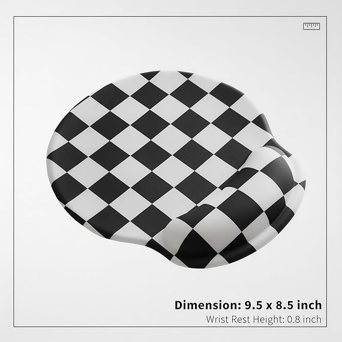 Black White Checkered Mouse Pad with Gel Wrist Rest, Wrist Support, Ergonomic Desk Accessories for Women, Office Laptop Gaming Decor, Cute Aesthetic Check Design