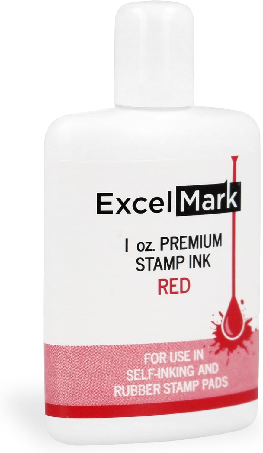 ExcelMark Premium Self-Inking Stamp Refill Ink - 1 oz. (Red)