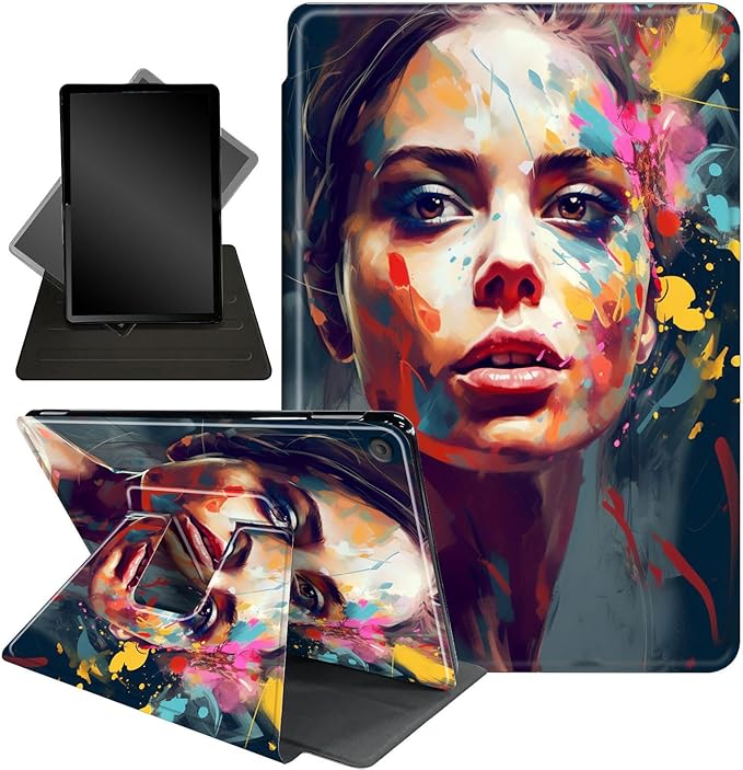 for Amazon Fire HD 10 Tablet (2017 and 2019 Releases,with 7th and 9th Generations) Case,360 Degree Rotating Stand Smart Protective Cover Case,for New Fire HD 10 10.1 inch,Art Colorful Paint