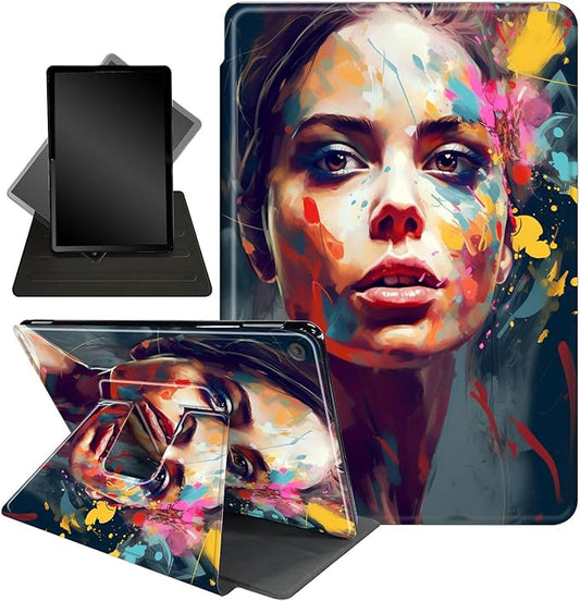 for Amazon Fire HD 10 Tablet (2017 and 2019 Releases,with 7th and 9th Generations) Case,360 Degree Rotating Stand Smart Protective Cover Case,for New Fire HD 10 10.1 inch,Art Colorful Paint