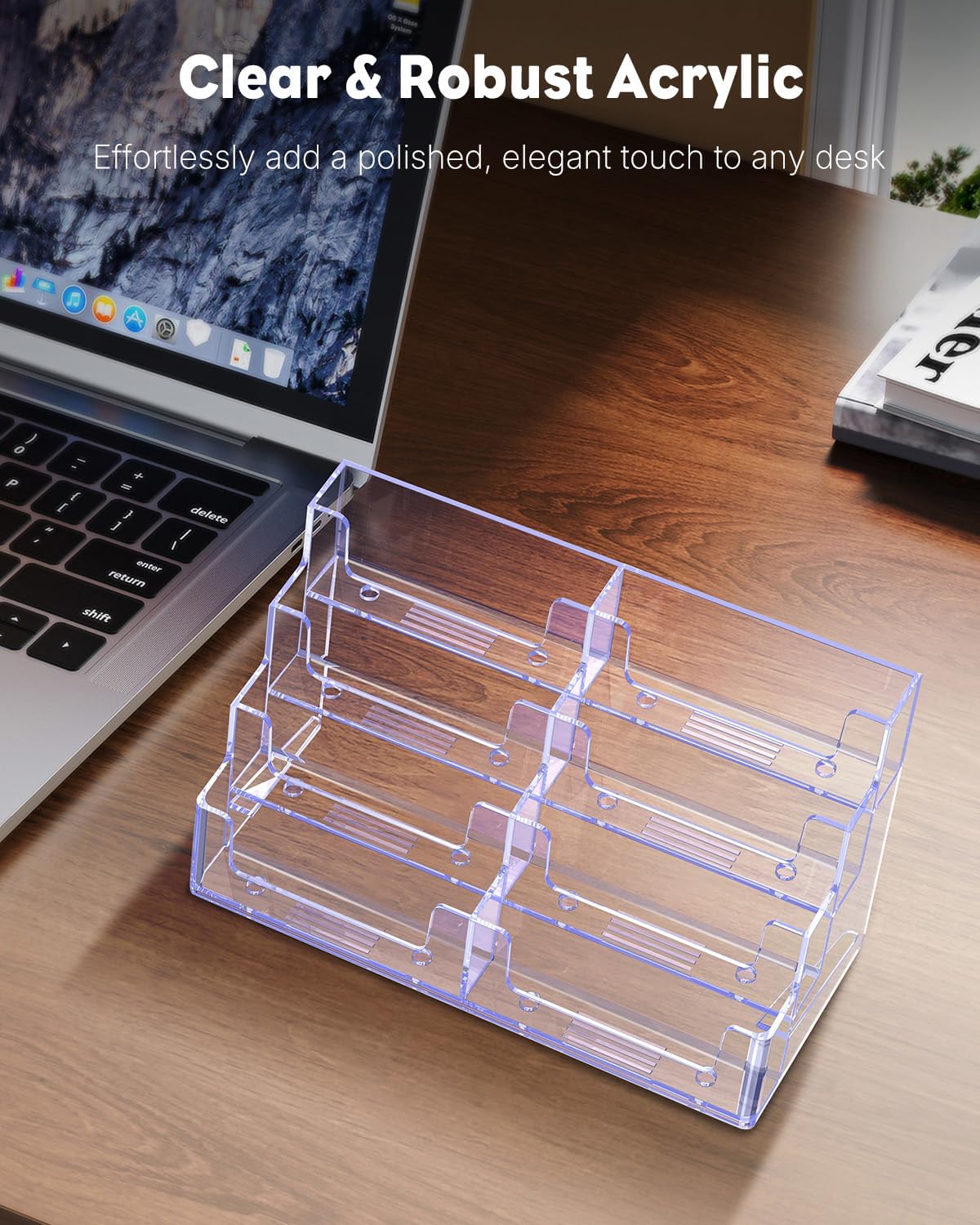 Uniclife Acrylic Business Card Holder for Desk 8 Slots Clear Business Card Display Stand for Men & Women Desktop Business Card Organizer Card Stand for Office Home Exhibition, 480 Card Capacity