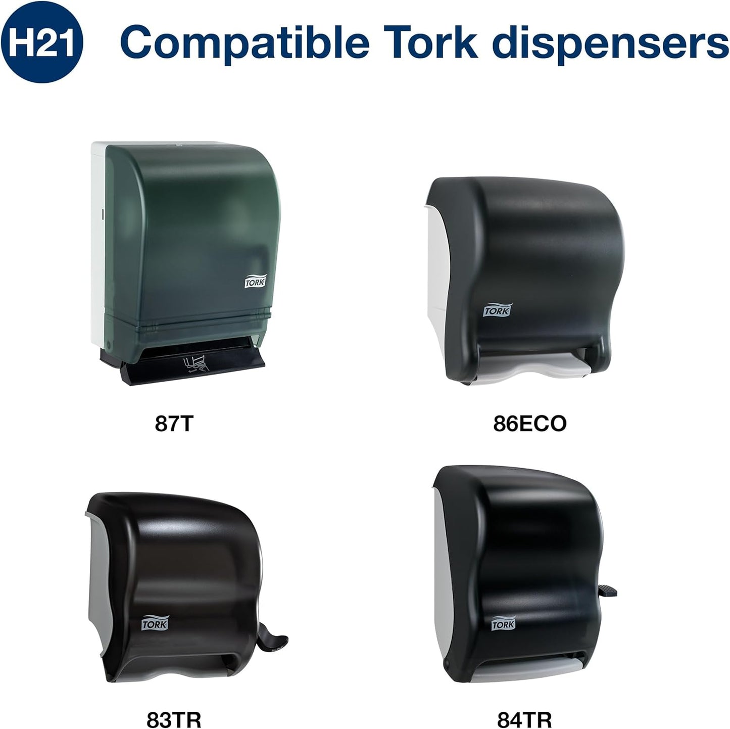 Tork Universal Hand Towel Roll White, Compatible with H21 Dispensers, 100% Recycled Fiber 6 Rolls x 800 Ft (RB8002)